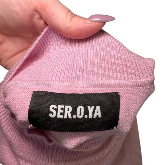 Seroya Jana Knit Midi Dress Ballet Pink Short Sleeve Mock Neck - Picture 5 of 5